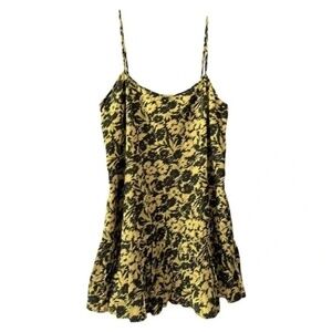 Urban Outfitters | Black Green Floral Mini Slip Dress, Large
